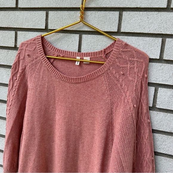Anthropologie Moth Pink Cable Knit Icehouse Pullover Sweater Dolman Sleeve Boho - Picture 4 of 12